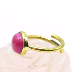 Bague laiton pierre rose -...