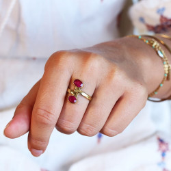 Bague dorée pierre rose -...