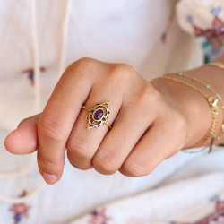 Bague laiton améthyste -...