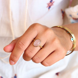 Bague dorée quartz rose -...
