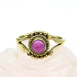Bague laiton pierre rose -...