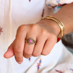 Bague dorée rubellite -...