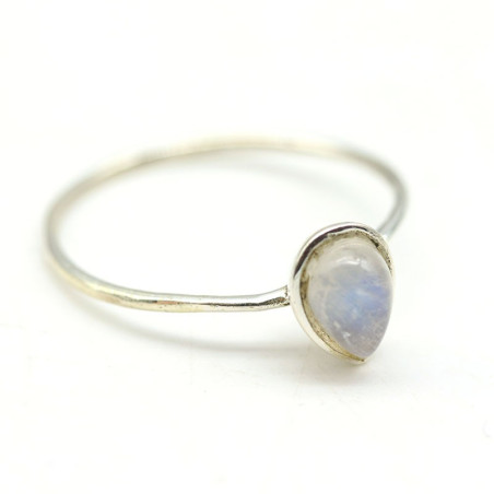 Bague argent très fine pierre de lune - Mosaik bijoux indiens