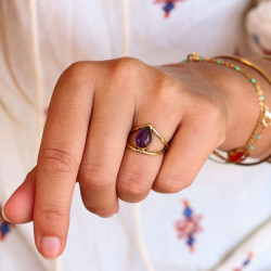 Bague laiton améthyste -...