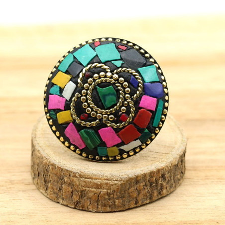 Bague dorée résine colorée - Mosaik bijoux indiens