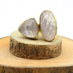 Bague laiton quartz rose -...