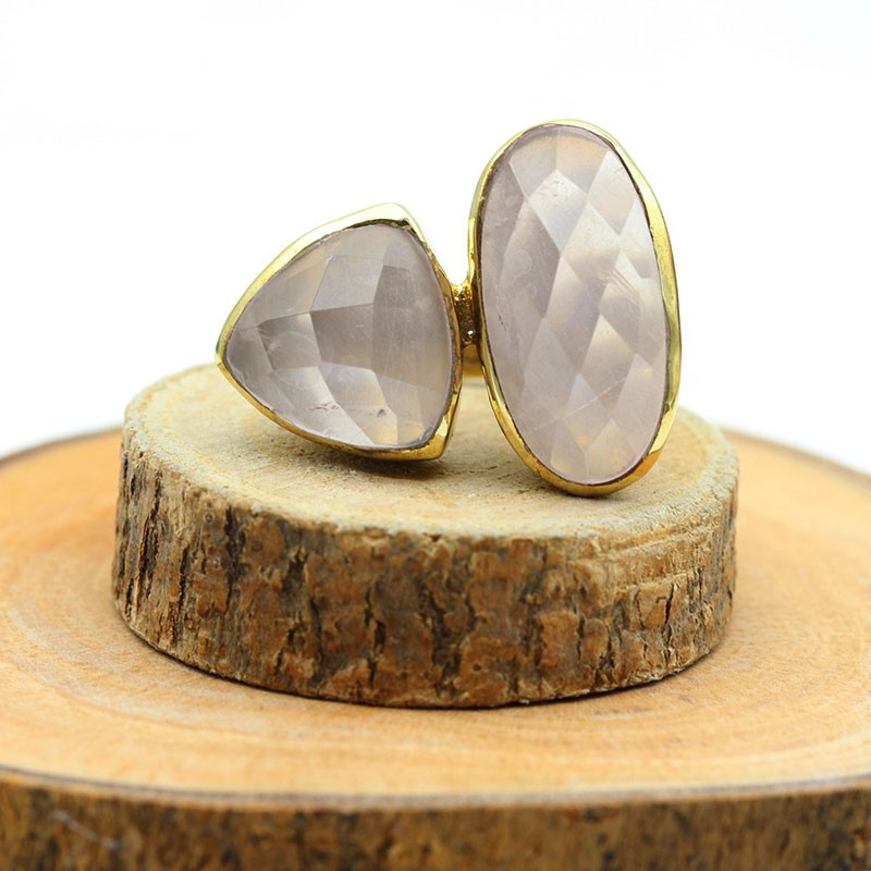 Bague laiton quartz rose - Mosaik bijoux indiens Bague laiton quartz rose - Mosaik bijoux indiens