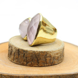 Grosse bague quartz rose en...