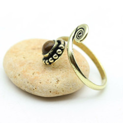 Bague dorée oeil de tigre -...
