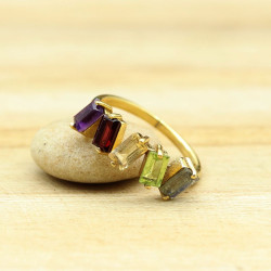 Bague dorée pierres -...