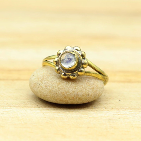 Bague dorée pierre blanche - Mosaik bijoux indiens