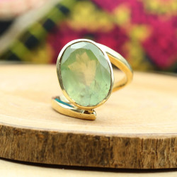 Bague dorée pierre verte -...