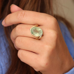Bague prehnite dorée -...