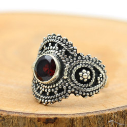 Bague grenat en argent -...