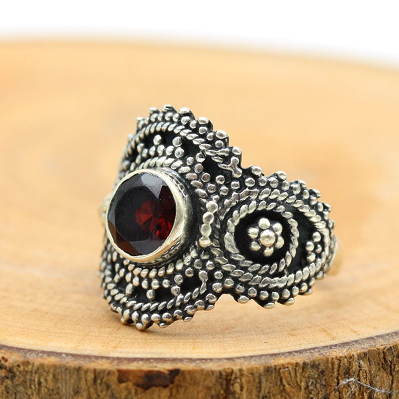 Bague grenat en argent - Mosaik bijoux indiens Bague grenat en argent - Mosaik bijoux indiens