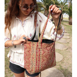 sac tissus batik rouges et marrons - Mosaik bijoux indiens