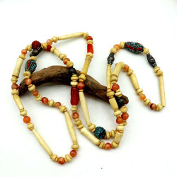 collier long perles bois -...