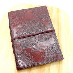 carnet de cuir motif paon -...
