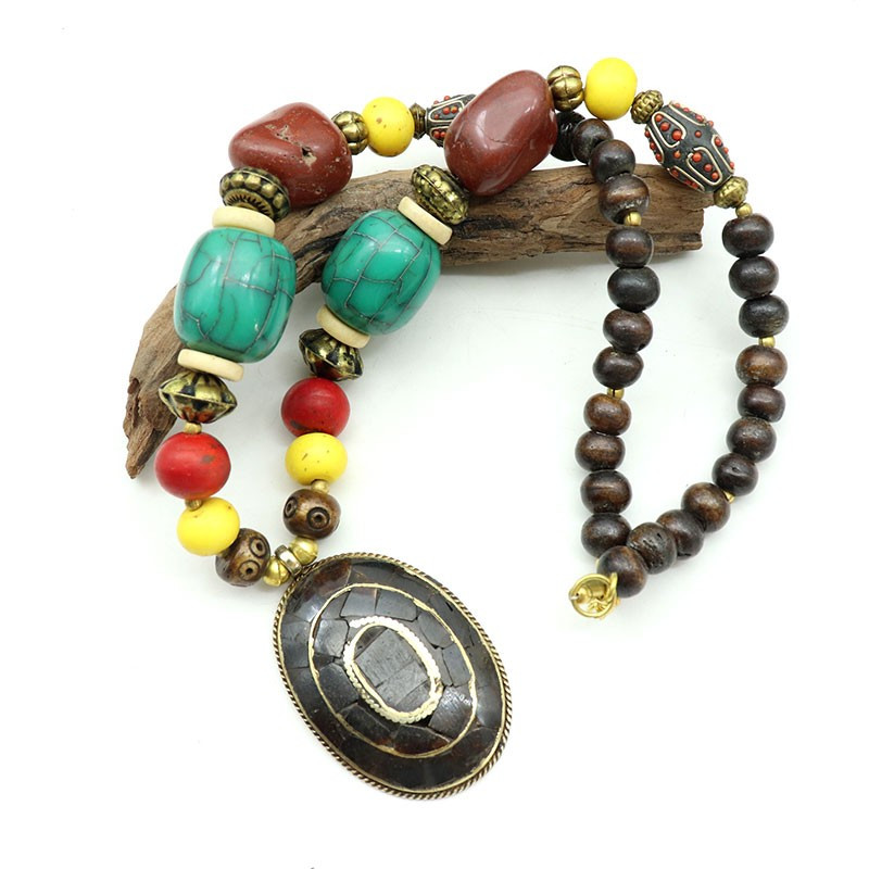 Collier ethnique plaque marron - Mosaik bijoux indiens Collier ethnique plaque marron - Mosaik bijoux indiens