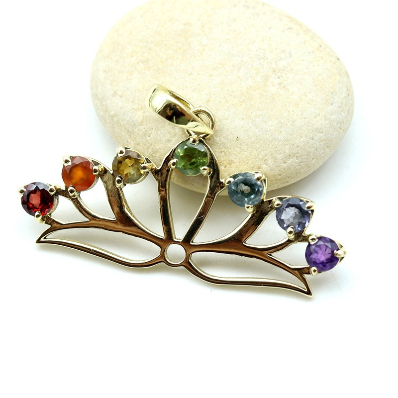 Pendentif 7 chakras et lotus laiton - Mosaik bijoux indiens Pendentif 7 chakras et lotus laiton - Mosaik bijoux indiens