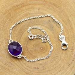 bracelet argent et pierre améthyste - Mosaik bijoux indiens
