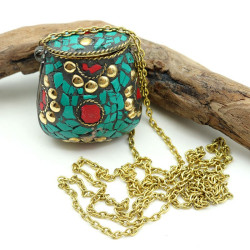 pendentif boite turquoise -...