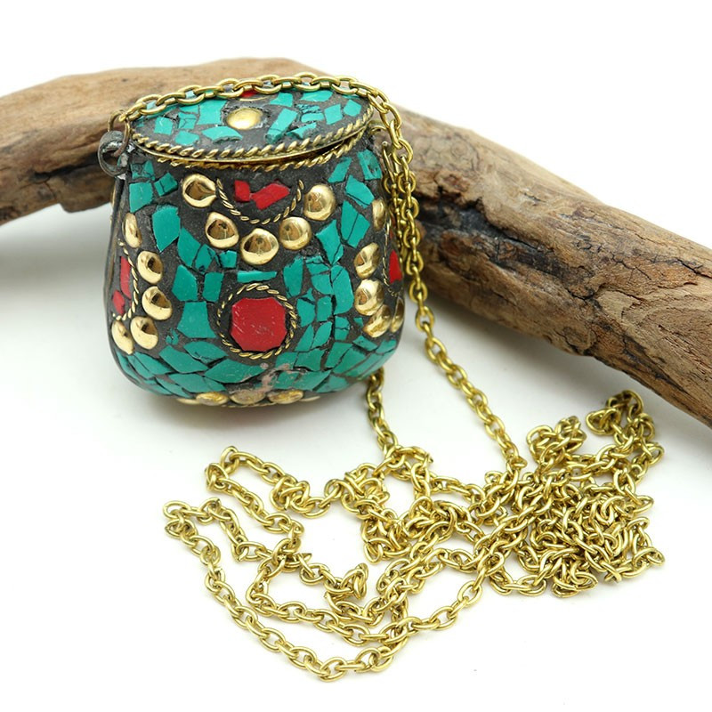 pendentif boite turquoise - Mosaik bijoux indiens pendentif boite turquoise - Mosaik bijoux indiens