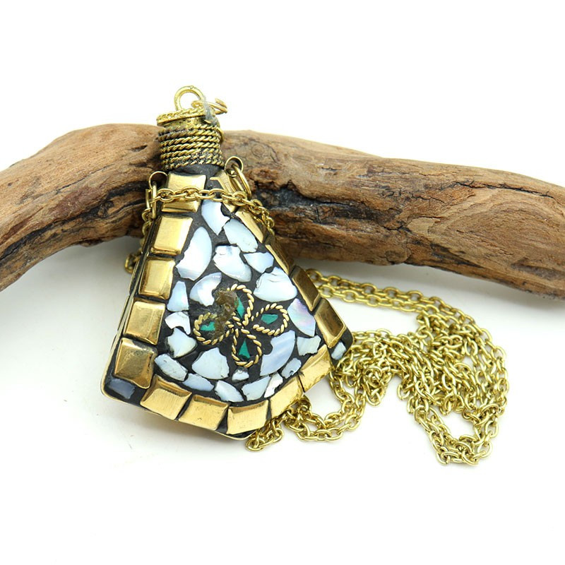 Pendentif fiole résine blanche - Mosaik bijoux indiens - a41 Pendentif fiole résine blanche - Mosaik bijoux indiens - a41