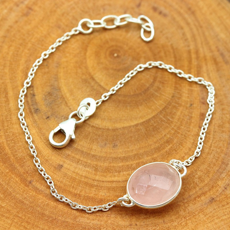 Bracelet quartz rose en argent - Mosaik bijoux indiens