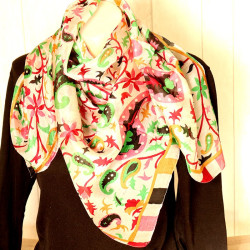foulard soie fleuri -...