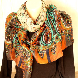 foulard soie ethnique -...