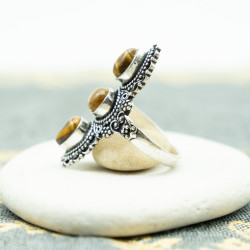 Bague ethnique 3 pierres marrons - Mosaik bijoux indiens