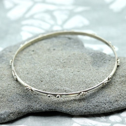 Jonc argent motifs ethniques - Mosaik bijoux indiens