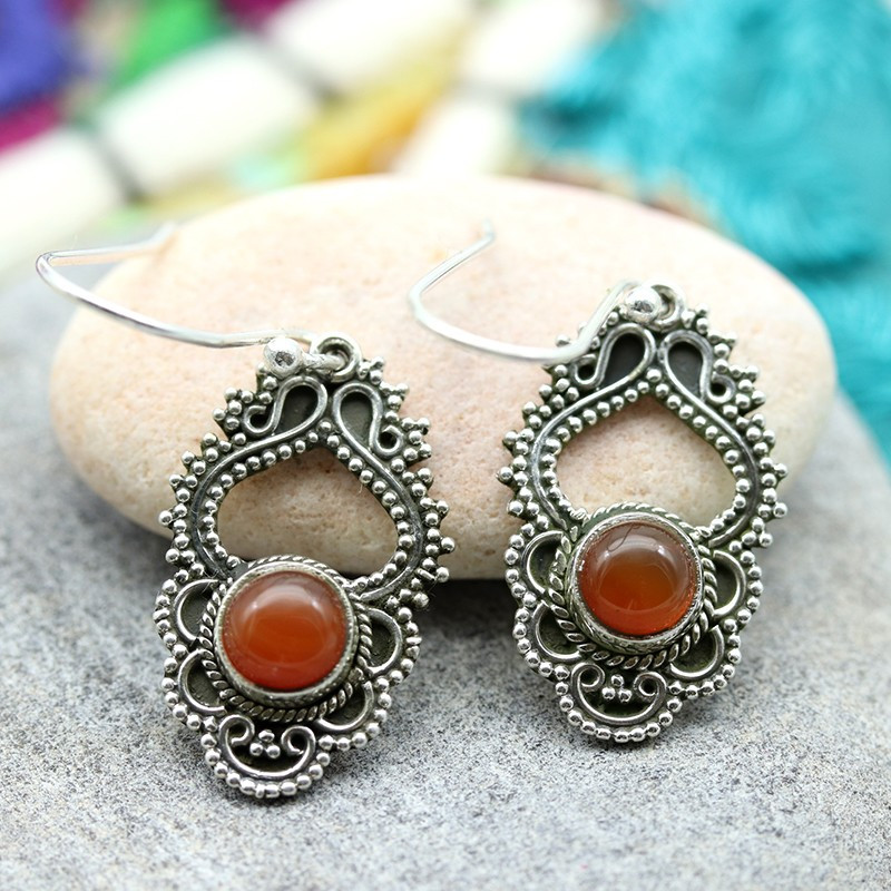 boucle d'oreille pierre cornaline - Mosaik bijoux indiens