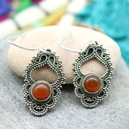 boucle d'oreille pierre cornaline - Mosaik bijoux indiens