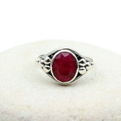 Bague rubis indien en argent - Mosaik bijoux indiens