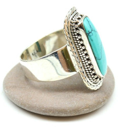 Bague pierre turquoise argent - Mosaik bijoux indiens - e93