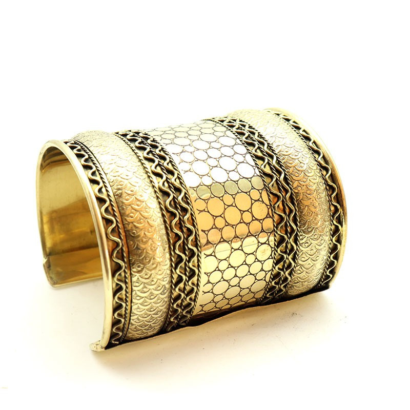 Large manchette ethnique dorée - Mosaik bijoux indiens Large manchette ethnique dorée - Mosaik bijoux indiens