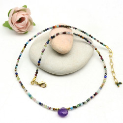 Collier fin pierres semi...