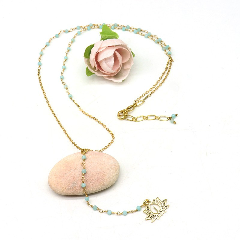 Collier fin calcédoines et fleur de lotus - Mosaik bijoux indiens Collier fin calcédoines et fleur de lotus - Mosaik bijoux indiens
