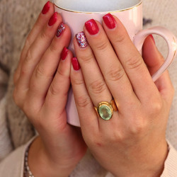 Bague dorée pierre verte -...