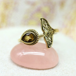 Bague dorée pierre jaune -...