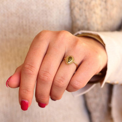 Bague dorée pierre verte -...