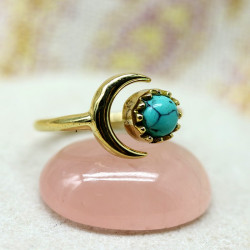 Bague turquoise en laiton -...