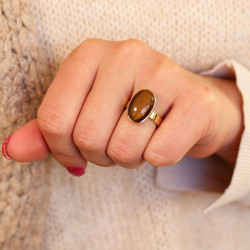 Bague oeil de tigre dorée -...