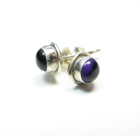 clou d'oreille argent et améthyste