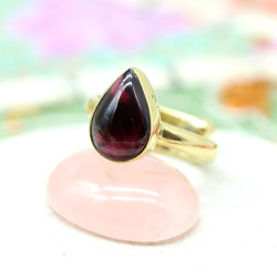 Bague dorée pierre grenat -...
