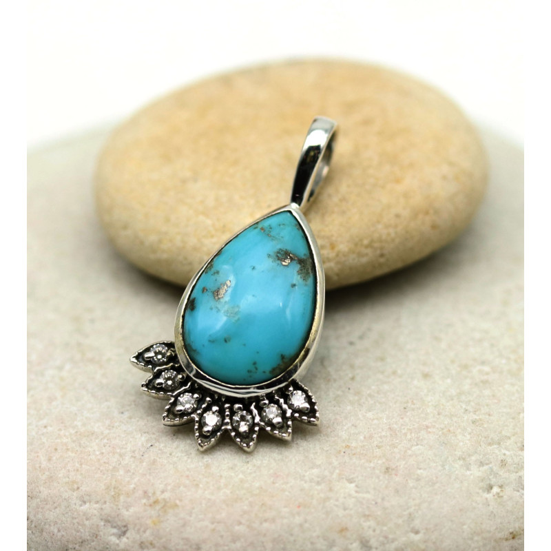 Pendentif argent turquoise de mohave - Mosaik bijoux indiens Pendentif argent turquoise de mohave - Mosaik bijoux indiens