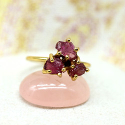 Bague dorée pierre rubis -...