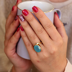 Bague laiton pierre bleue -...